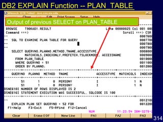 Output of previous SELECT on PLAN_TABLE DB2 EXPLAIN Function -- PLAN_TABLE 