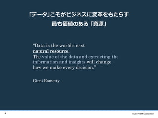 4Page
Data is the worlds next
natural resource.
The value of the data and extracting the
information and insights will change
how we make every decision.
Ginni Rometty
?ǩ`?ӥͥˉ⤿餹
Τ ?YԴ?
? 2017 IBM Corporation4
 