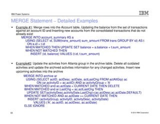 IBM Power Systems


MERGE Statement – Detailed Examples
     Example #1: Merge rows into the Account table, Updating the b...