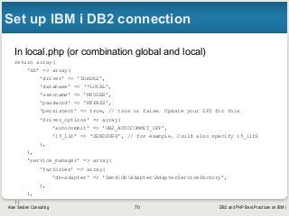 DB2 and PHP Best Practices on IBM iAlan Seiden Consulting
Set up IBM i DB2 connection
In local.php (or combination global ...