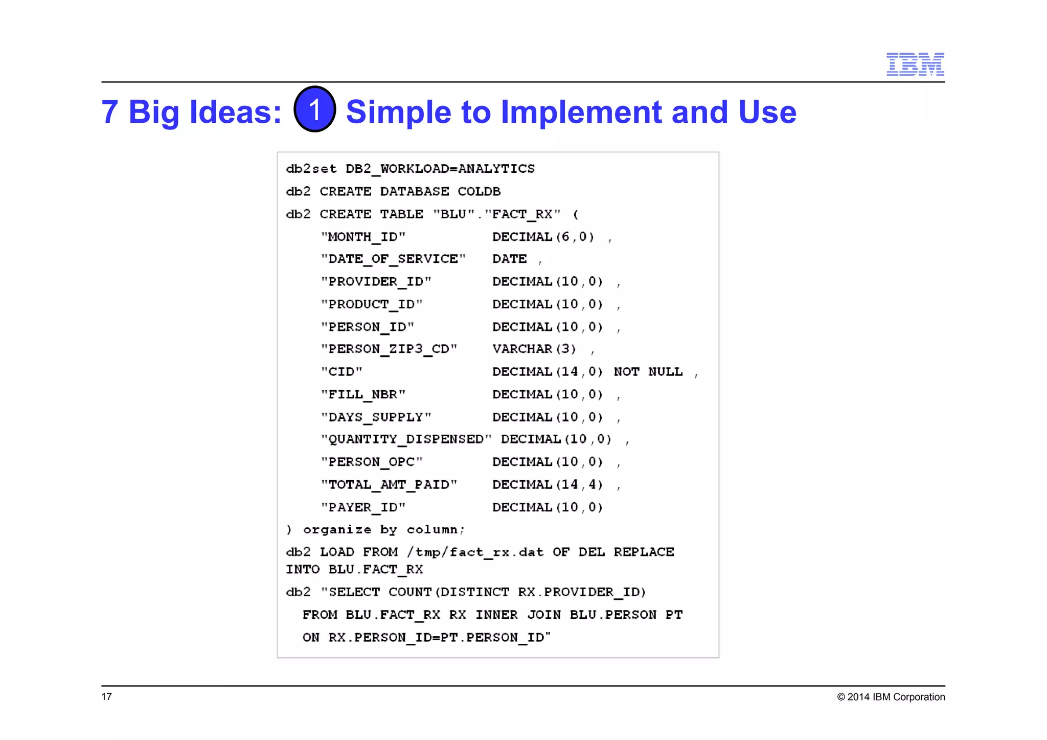 17 © 2014 IBM Corporation
7 Big Ideas: Simple to Implement and Use1
 