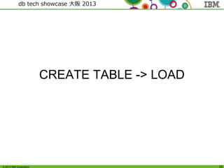 © 2013 IBM Corporation
db tech showcase 大阪 2013
22
CREATE TABLE -> LOAD
 
