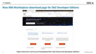 © 2018 IBM Corporation
New IBM Marketplace download page for Db2 Developer Editions
20 https://www.ibm.com/us-en/marketplace/ibm-db2-direct-and-developer-editions
 