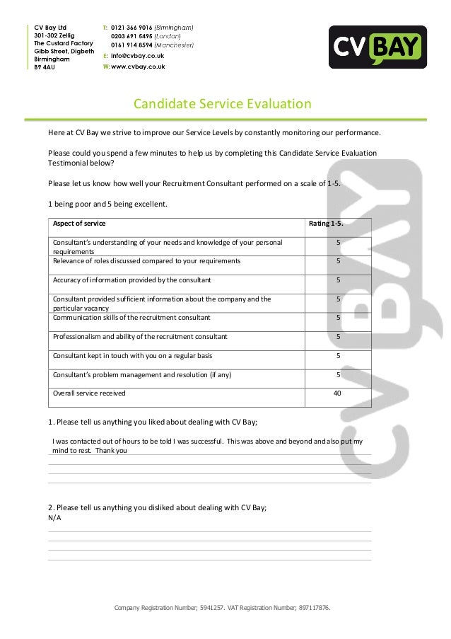 candidate service evaluation report 6 service evaluation
