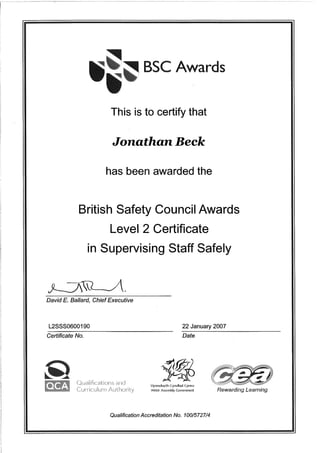 BSC Level 2 supervising staff safely