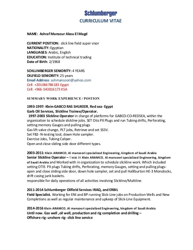 cv ashraf mansoor plant operator resume