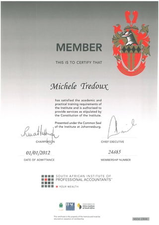 SAIPA Membership certificate