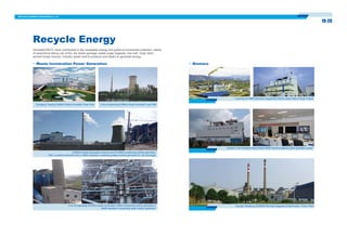 19-20
Guangxi Zhanjiang 2X50MW Biomass (bagasse & leaf & bark) Power Plant
Guangxi Funan biological energy limited 30MW biomass (bagasse) power generation project
Biomass
Recycle Energy
2X500t/d waste incineration furnace and 2X15MW condensing turbine generator;
700t / d waste incinerator and a 15MW extraction condensing steam turbine generator for Jilin shuangjia
Linxi Zhonghuang 2X300t/d waste incinerator;12MW condensing turbine generator &
6MW extraction condensing steam turbine generator
Chongqing Tongxing 2X600t/d Waste Incineration Power Plant Fuzhou Hongmiaoling 2X600t/d Waste Incineration Power Plant
Waste Incineration Power Generation
Liucheng 2X15MW Biomass (Sugarcane leaf & Cotton Stem) Power Project
Sinosteel MECC have contributed to the renewable energy and green enviromental protection, plenty
of experience taking use of the city waste garbage, waste sugar bagasse, tree leaf, crops stem,
animal livings manure, industry waste heat & pressure and steam to generate energy.
 