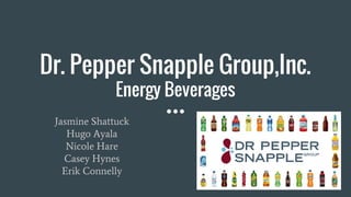 Dr. Pepper Snapple Group,Inc.
Energy Beverages
Jasmine Shattuck
Hugo Ayala
Nicole Hare
Casey Hynes
Erik Connelly
 