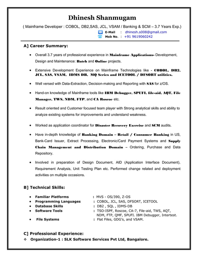 Dhinesh S Mainframe_Developer | PDF