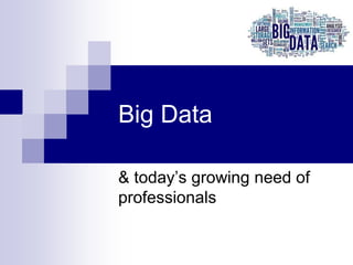 Big Data
& today’s growing need of
professionals
 