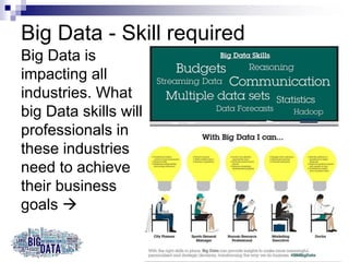 Big Data - Skill required
Big Data is
impacting all
industries. What
big Data skills will
professionals in
these industries
need to achieve
their business
goals 
 