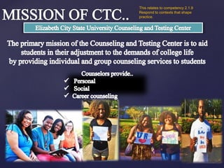 This relates to competency 2.1.9
Respond to contexts that shape
practice.
 