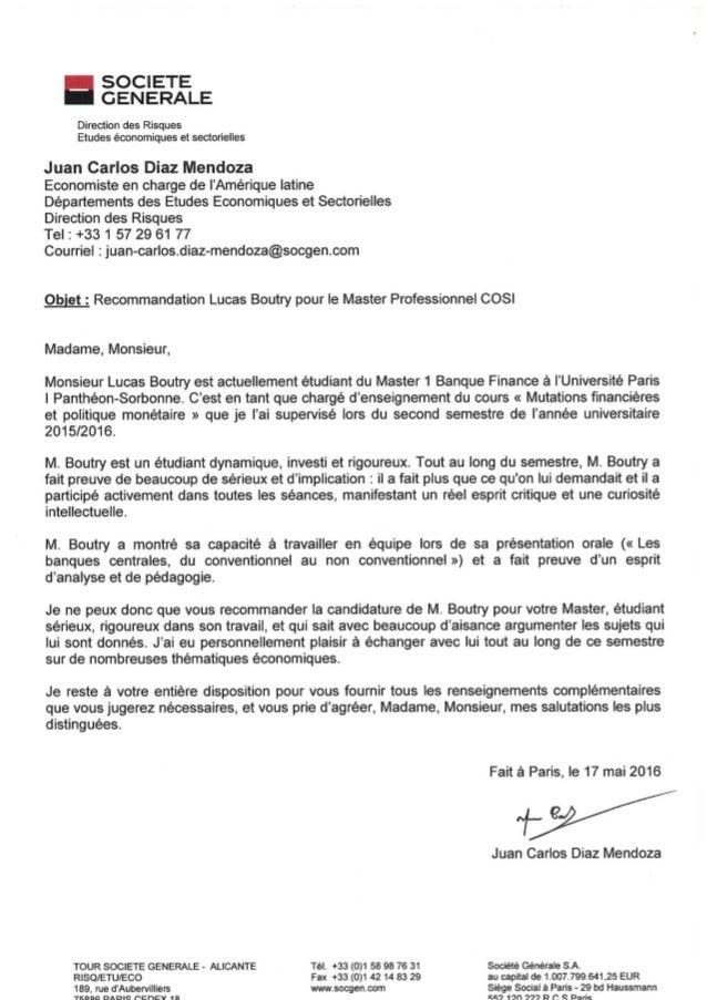Lettre de recommandation LB COSI