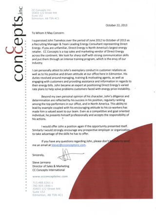 John Tsenekos- CCConcepts Reference letter