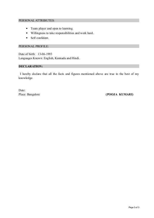 personal attributes resumes