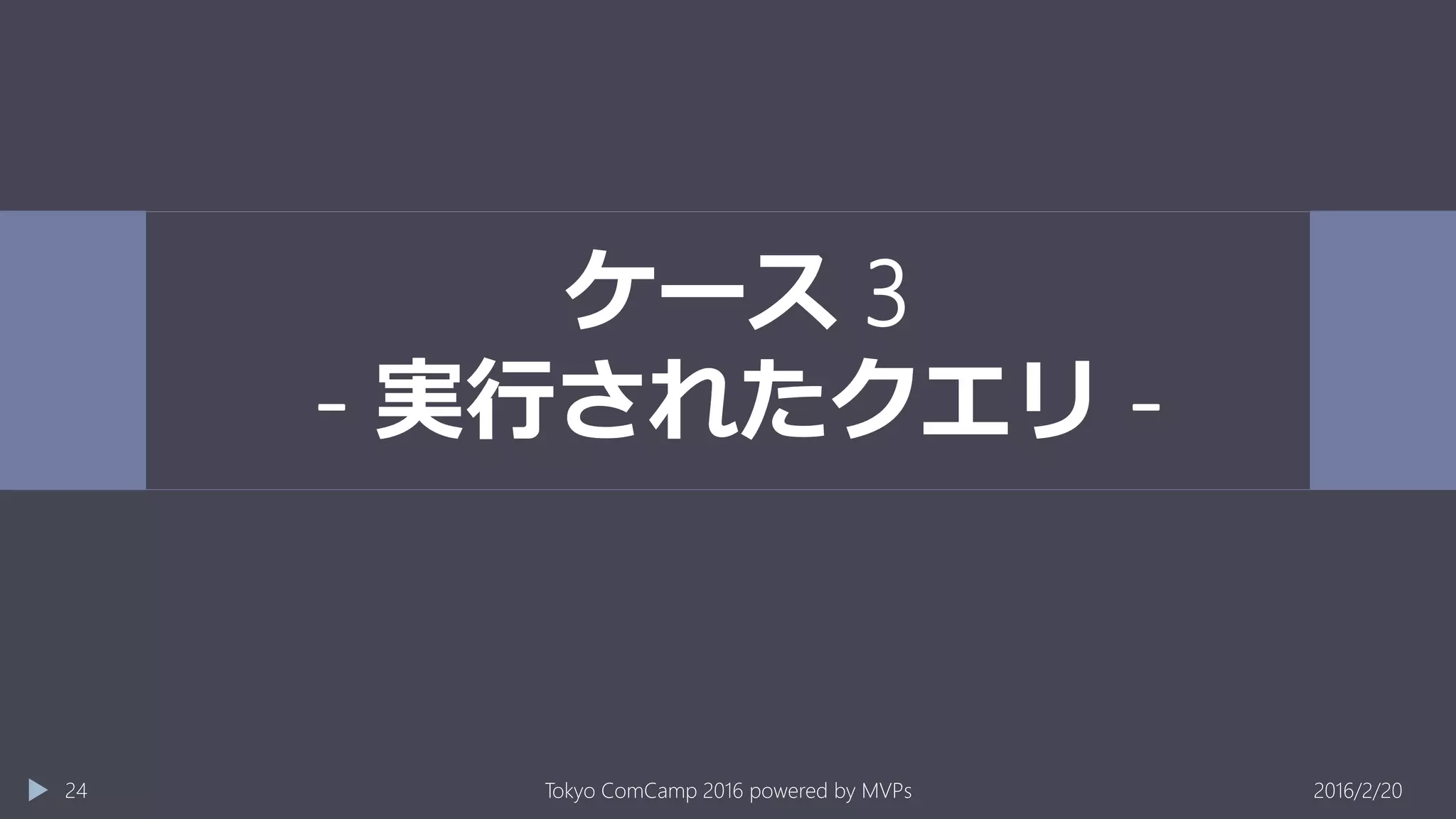 ケース 3
- 実行されたクエリ -
2016/2/20Tokyo ComCamp 2016 powered by MVPs24
 