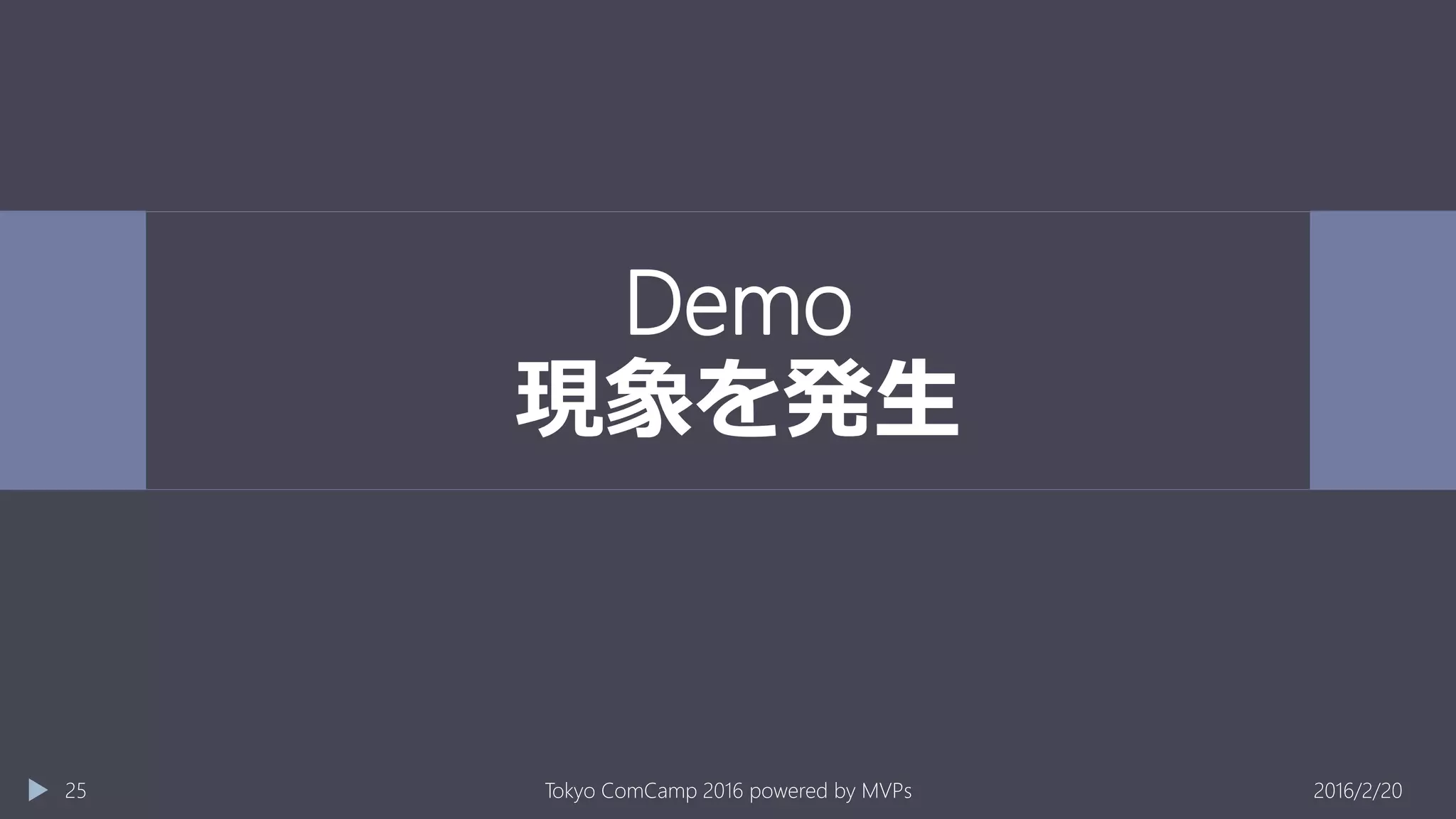 Demo
現象を発生
2016/2/20Tokyo ComCamp 2016 powered by MVPs25
 