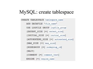 MySQL: create tablespace 