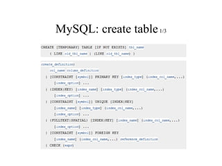MySQL: create table  1/3 