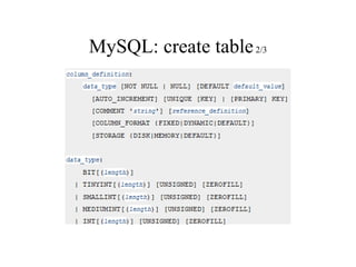 MySQL: create table  2/3 