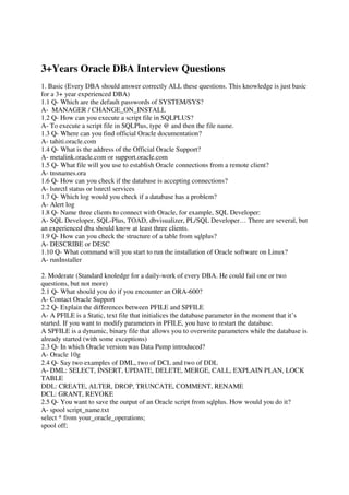 DBA 3 year Interview Questions | PDF