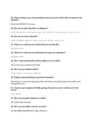 DBA 3 year Interview Questions | PDF