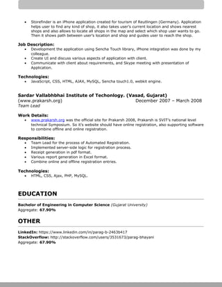 Resume - Parag Bhayani | DOC