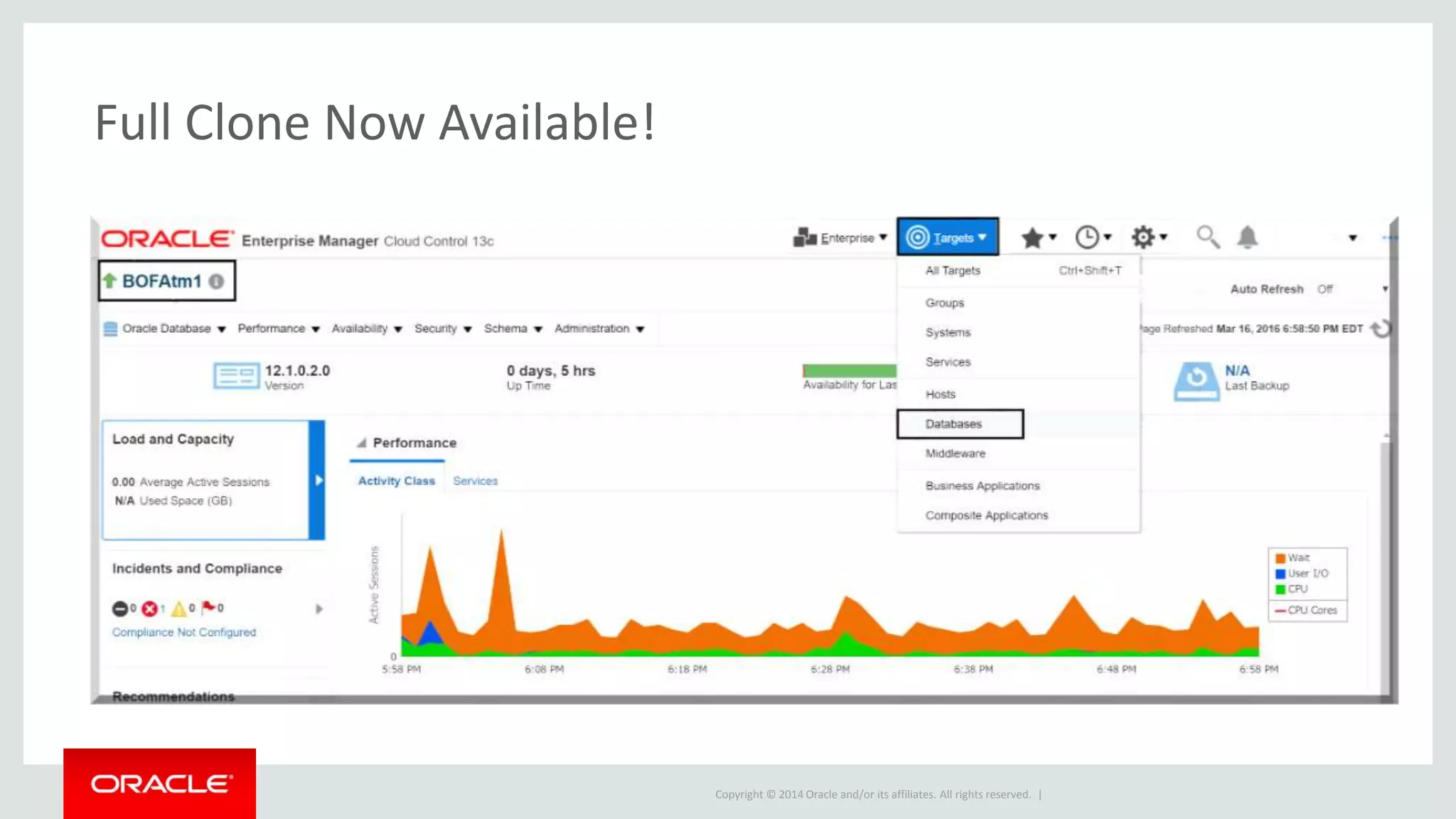 Copyright © 2014 Oracle and/or its affiliates. All rights reserved. |
Full Clone Now Available!
 