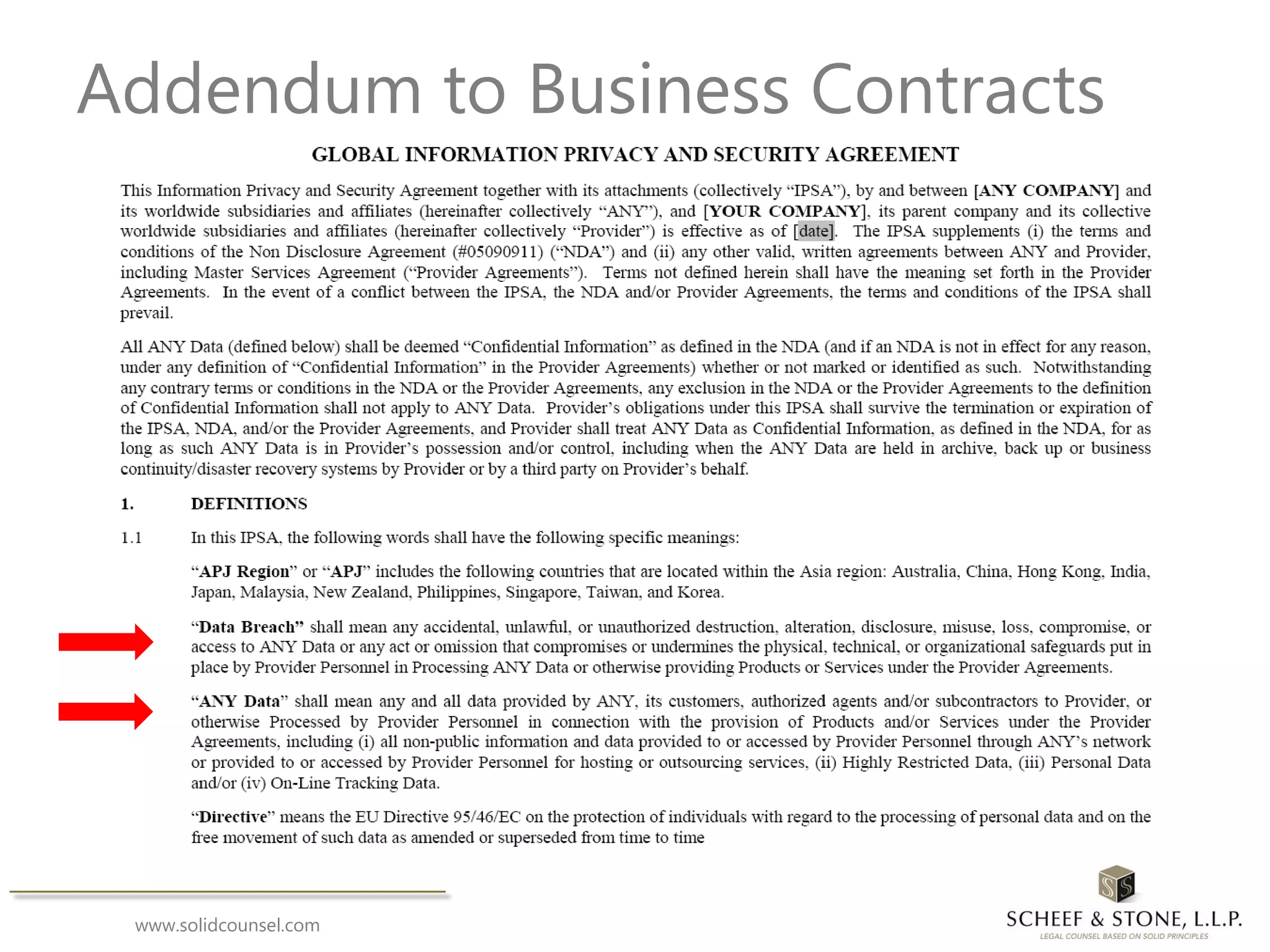 www.solidcounsel.com
Addendum to Business Contracts
 