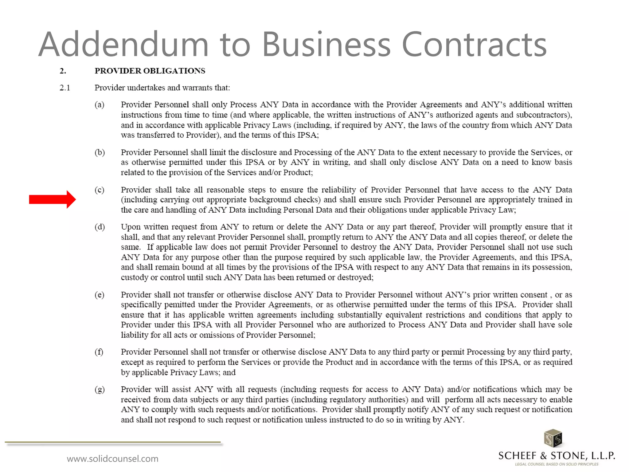 www.solidcounsel.com
Addendum to Business Contracts
 