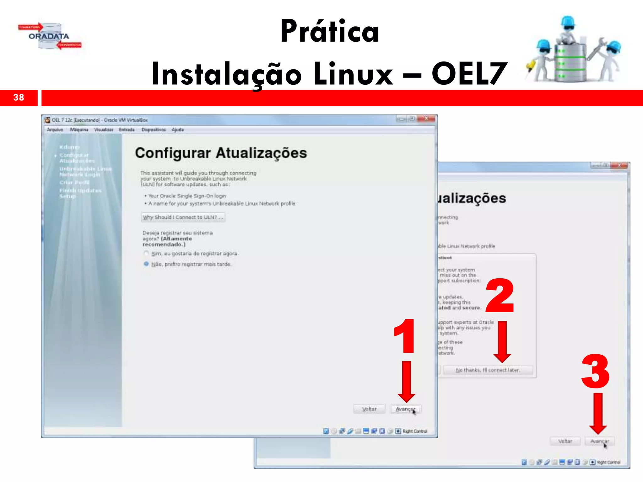 Prática
Instalação Linux – OEL738
1
2
3
 