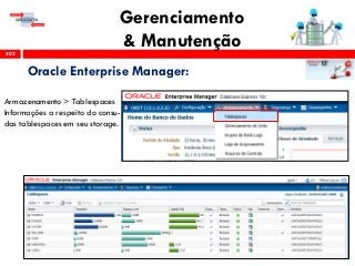 Gerenciamento
& Manutenção302
Oracle Enterprise Manager:
Armazenamento > Tablespaces
Informações a respeito do consu-
das tablespaces em seu storage.
 