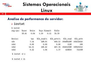 Sistemas Operacionais
Linux95
Analise de performance do servidor:
 iostat
 