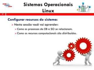 Sistemas Operacionais
Linux97
Configurar recursos do sistema:
 Nesta sessão você vai aprender:
 Como os processos do DB e SO se relacionam.
 Como os recursos computacionais são distribuídos.
 