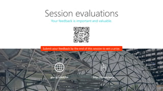 Session evaluations
Your feedback is important and valuable.
Submit your feedback by the end of this session to win a prize.
http://hiram/evalsgoo.gl/u3eN9m
 