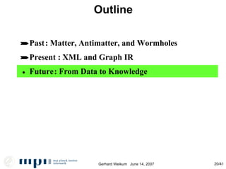 Outline  Past • Future  Present : Matter, Antimatter, and Wormholes  : From Data to Knowledge : XML and Graph IR 