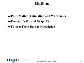 Outline  Past  Future  Present : Matter, Antimatter, and Wormholes  : From Data to Knowledge : XML and Graph IR 