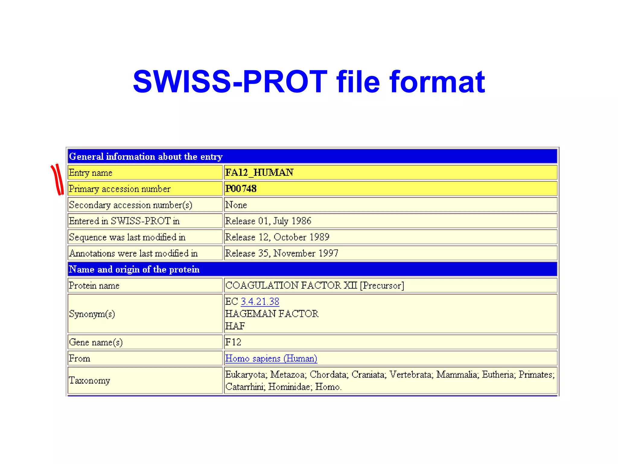 SWISS-PROT file format 
 