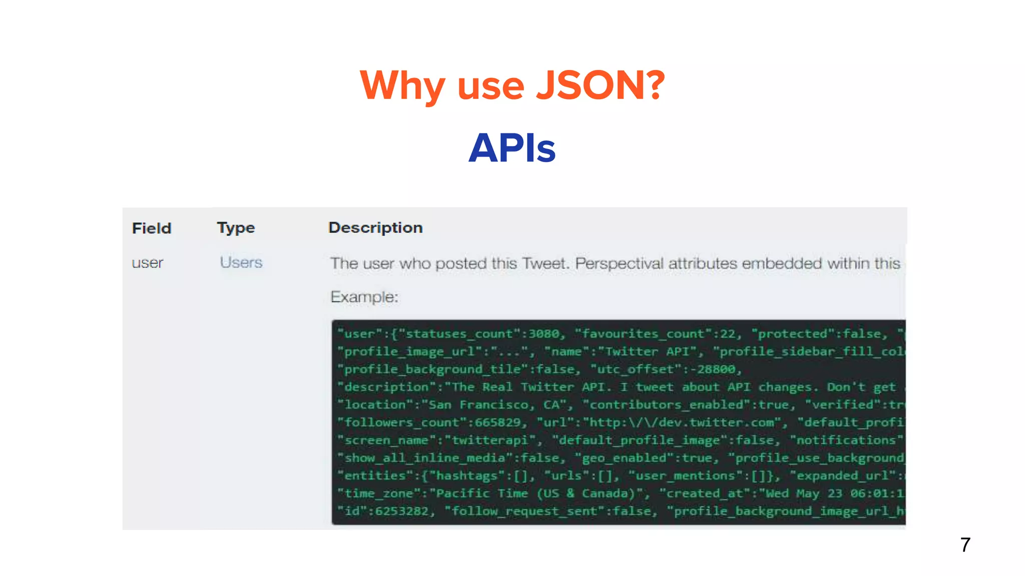 7
Why use JSON?
APIs
 