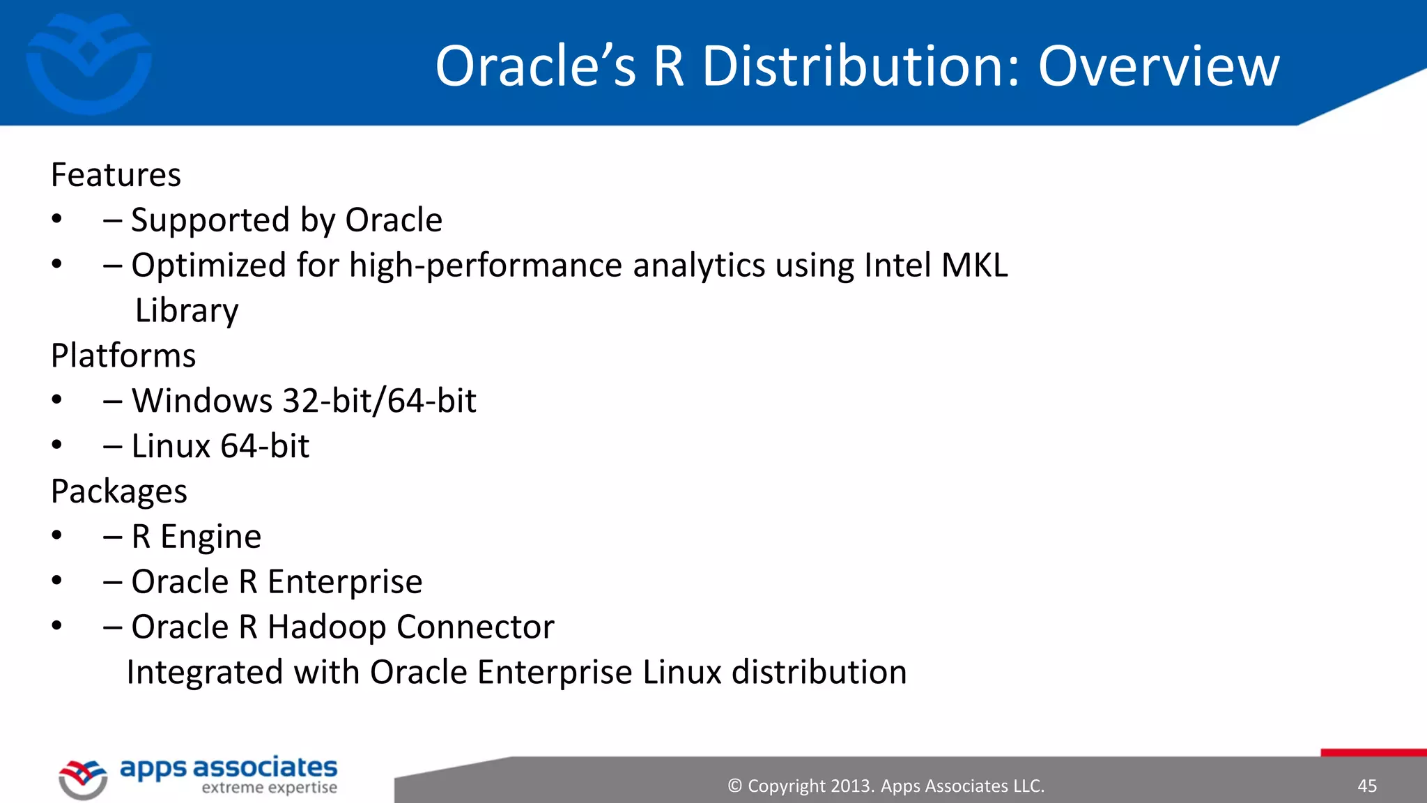 HDFS Distributions

© Copyright 2013. Apps Associates LLC.

45

 