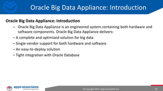 Hadoop Intro
• At Google MapReduce operation are run on a special file system called
Google File System (GFS) that is highly optimized for this purpose.
• GFS is not open source.
• Doug Cutting and others at Yahoo! reverse engineered the GFS and called
it Hadoop Distributed File System (HDFS).
• The software framework that supports HDFS, MapReduce and other
related entities is called the project Hadoop or simply Hadoop.
• Projects Nutch and Lucene were started with “search” as the application
in mind;

© Copyright 2013. Apps Associates LLC.

29

 