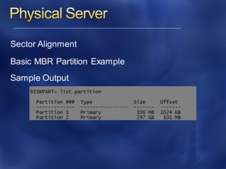 Sector Alignment
Basic MBR Partition Example
Sample Output
 