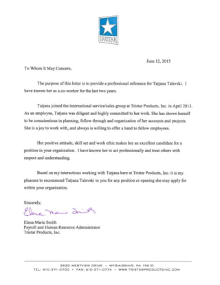 HR Reference Letter Tatjana