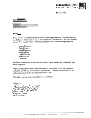 DBCC Letter Regarding Paid Links