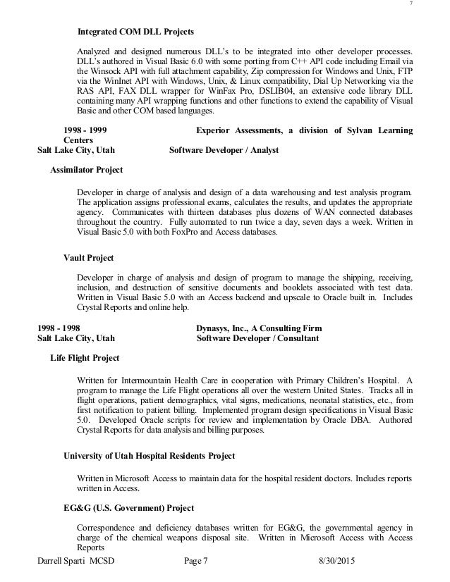 ms access developer resume
