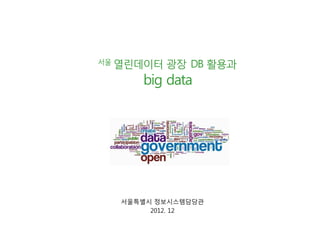 서울 열린데이터   광장 DB 활용과
     big data




  서울특별시 정보시스템담당관
       2012. 12
 