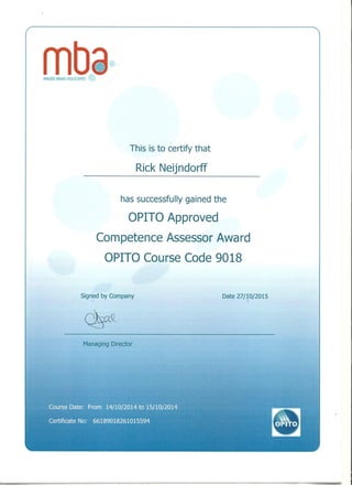 OPITO Approved Competence Assessor Award