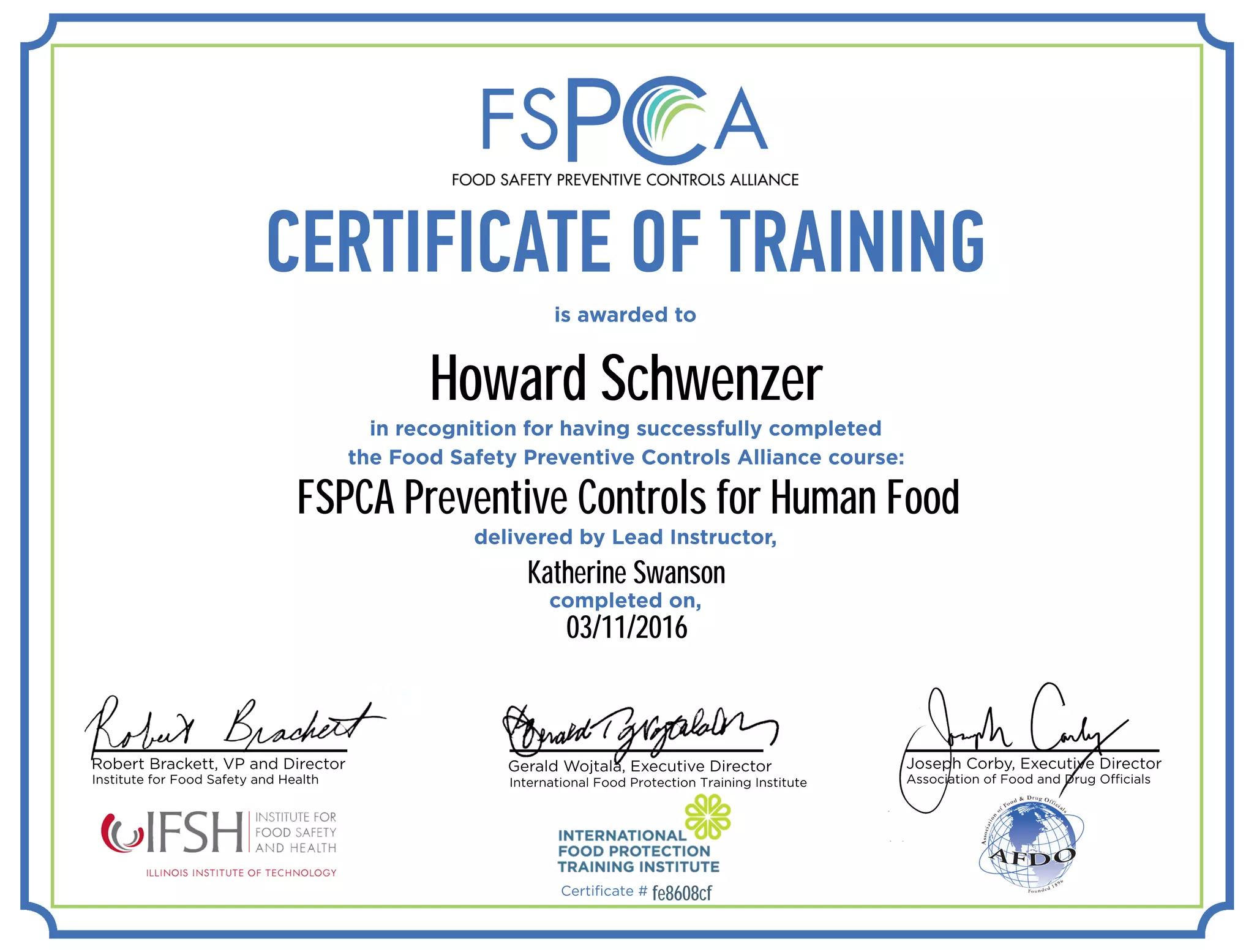 FSPCA TRAINING CERTIFICATE | PPT