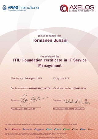 ITIL Foundation certificate